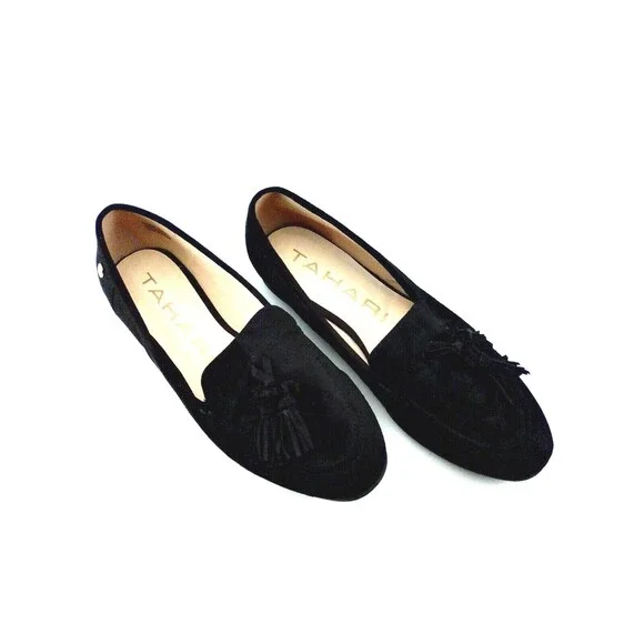Tahari Girl Alessia Women's Tassel  Black Suede Loafers Size 9 - Picture 4 of 7